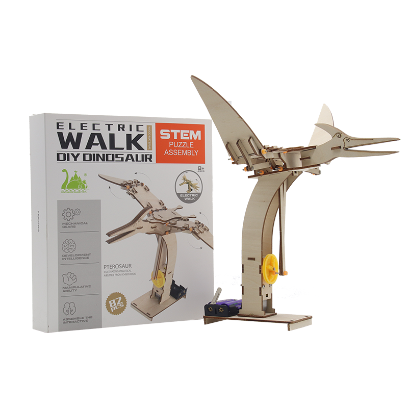Electric Building Blocks Pterosaur Wooden Model Toys DIY Take Apart Dinosaur Wooden 3D Puzzle For Adults
