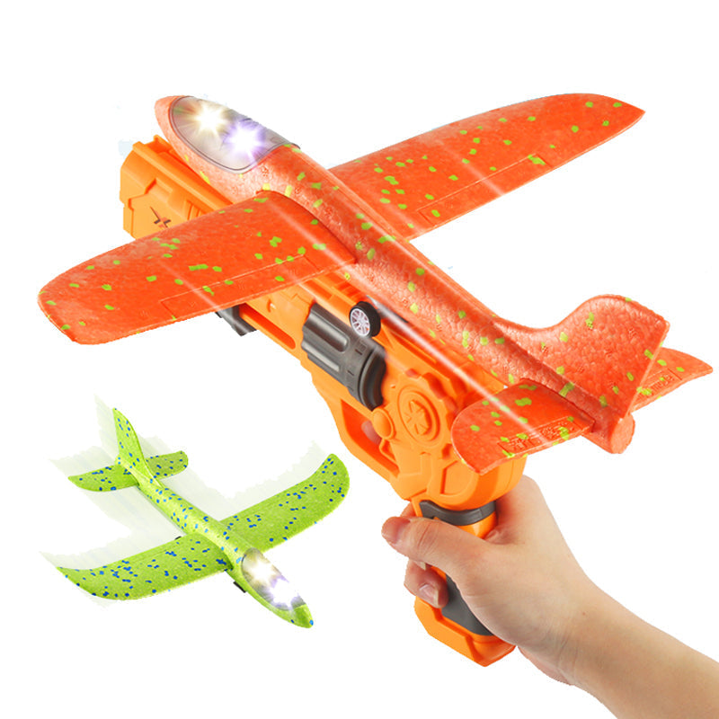 Amazon Glider Foam Air Plane Catapult Gun Outdoor Shooting Games Throwing Foam Airplane With Launcher For Kids