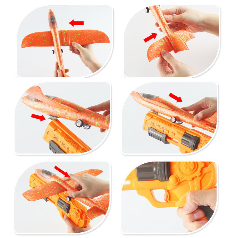 Amazon Glider Foam Air Plane Catapult Gun Outdoor Shooting Games Throwing Foam Airplane With Launcher For Kids