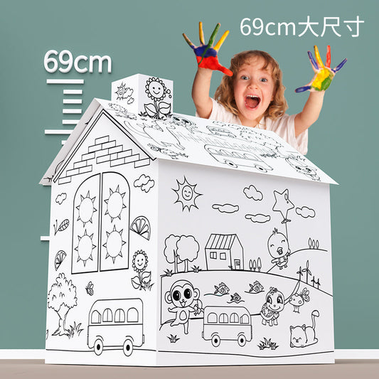 DIY Puzzle Toys Playhouse Doodle Drawing House outdoor Coloring Cardboard Kids Tents Indoor Play House Toy