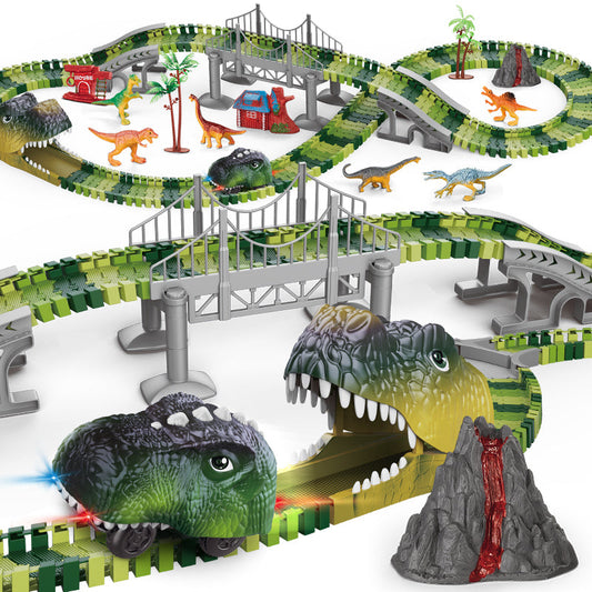 Best Gifts Slot Car Racing B/O Dino Toys DIY 183 Pieces Dinosaur Tracks Electric Construction Race Track For Kids