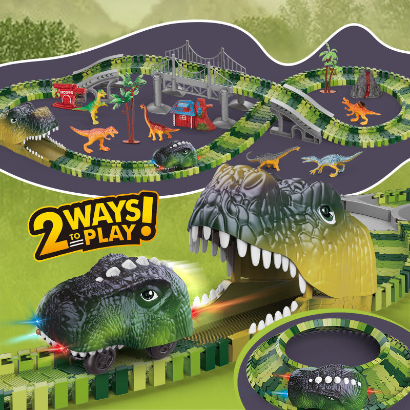Best Gifts Slot Car Racing B/O Dino Toys DIY 183 Pieces Dinosaur Tracks Electric Construction Race Track For Kids