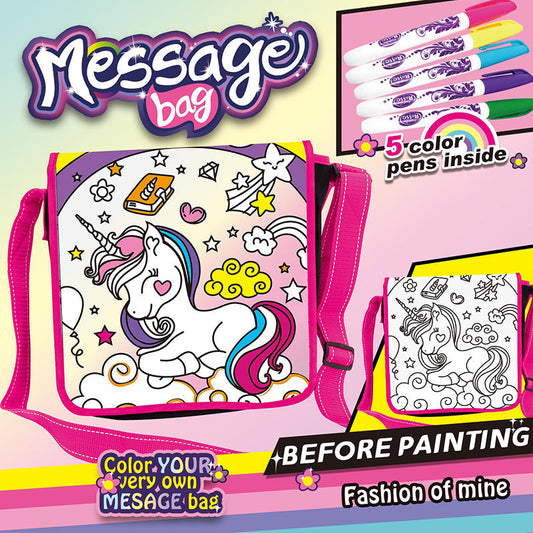 DIY Personalized Doodle Bags Art Activity Best Gift Color Your Own Unicorn Messenger Bag Craft Kit for Girls