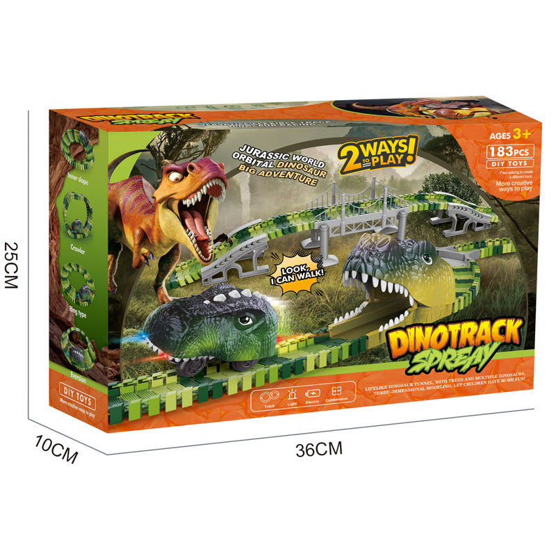 Best Gifts Slot Car Racing B/O Dino Toys DIY 183 Pieces Dinosaur Tracks Electric Construction Race Track For Kids