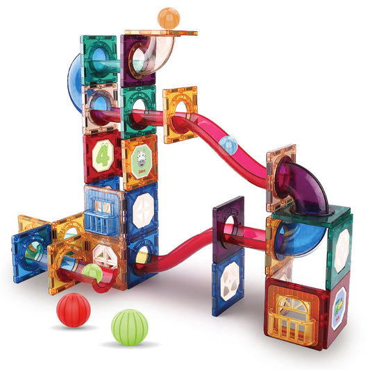 Picasso Tiles Marble Run 80 Piece Magnetic Tile Race Track STEM Building Educational Magnet Construction Toys