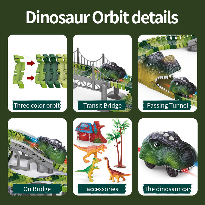 Best Gifts Slot Car Racing B/O Dino Toys DIY 183 Pieces Dinosaur Tracks Electric Construction Race Track For Kids