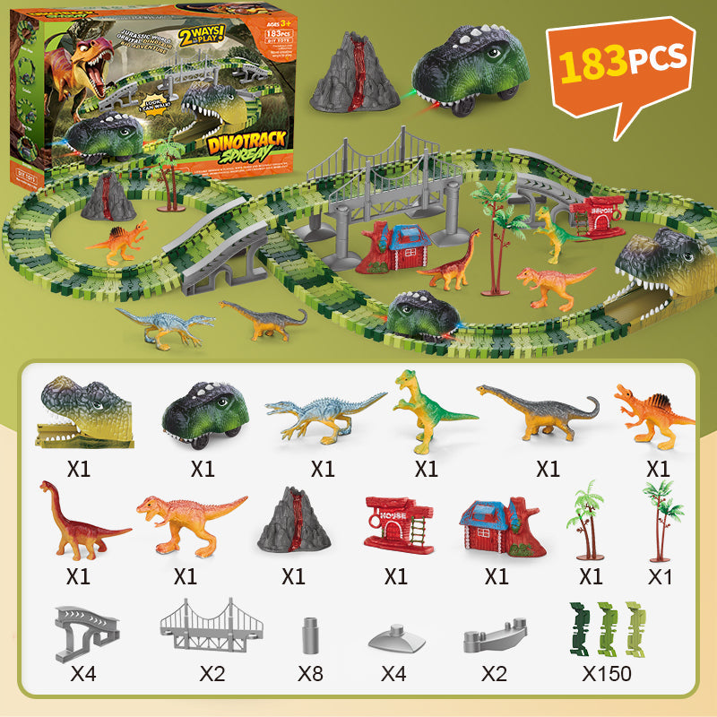 Best Gifts Slot Car Racing B/O Dino Toys DIY 183 Pieces Dinosaur Tracks Electric Construction Race Track For Kids